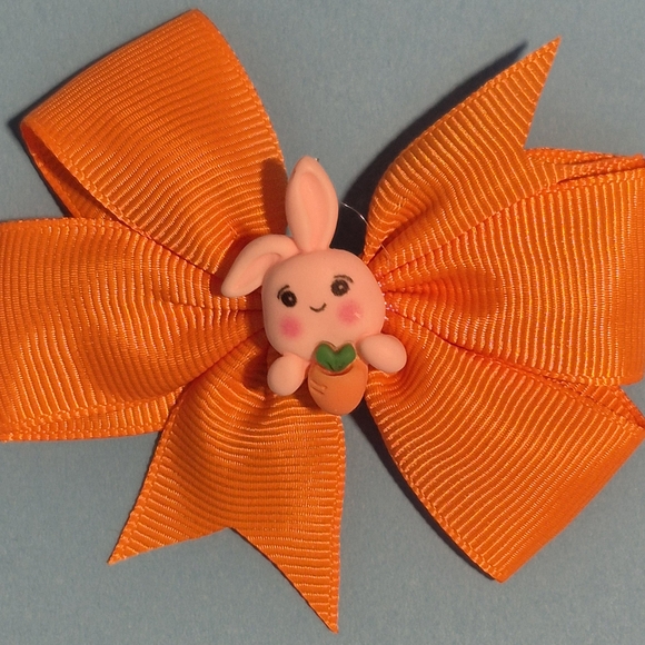 Other - Vibrant Orange Grosgrain Hair Bow with Bunny Accent